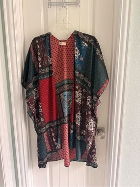 Free People Patchwork Floral Open Kimono in Red, Teal, Burgundy, Navy